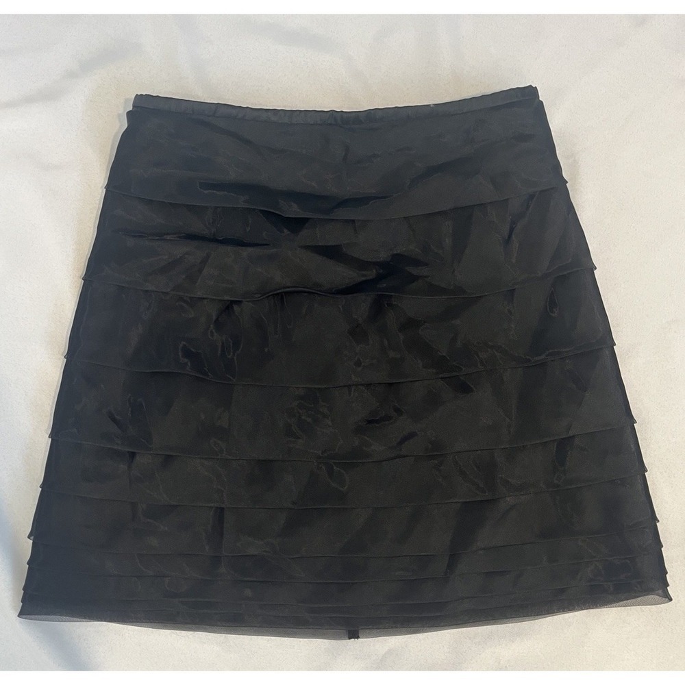 Vintage Petite XL Black Tiered Shiny Midi Skirt Fairy Goth 90s Formal